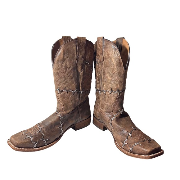 Corral Leather Barbed Wire Square Toe Brown Cowboy Boots A3532 Mens Size 15 D - Picture 5 of 16